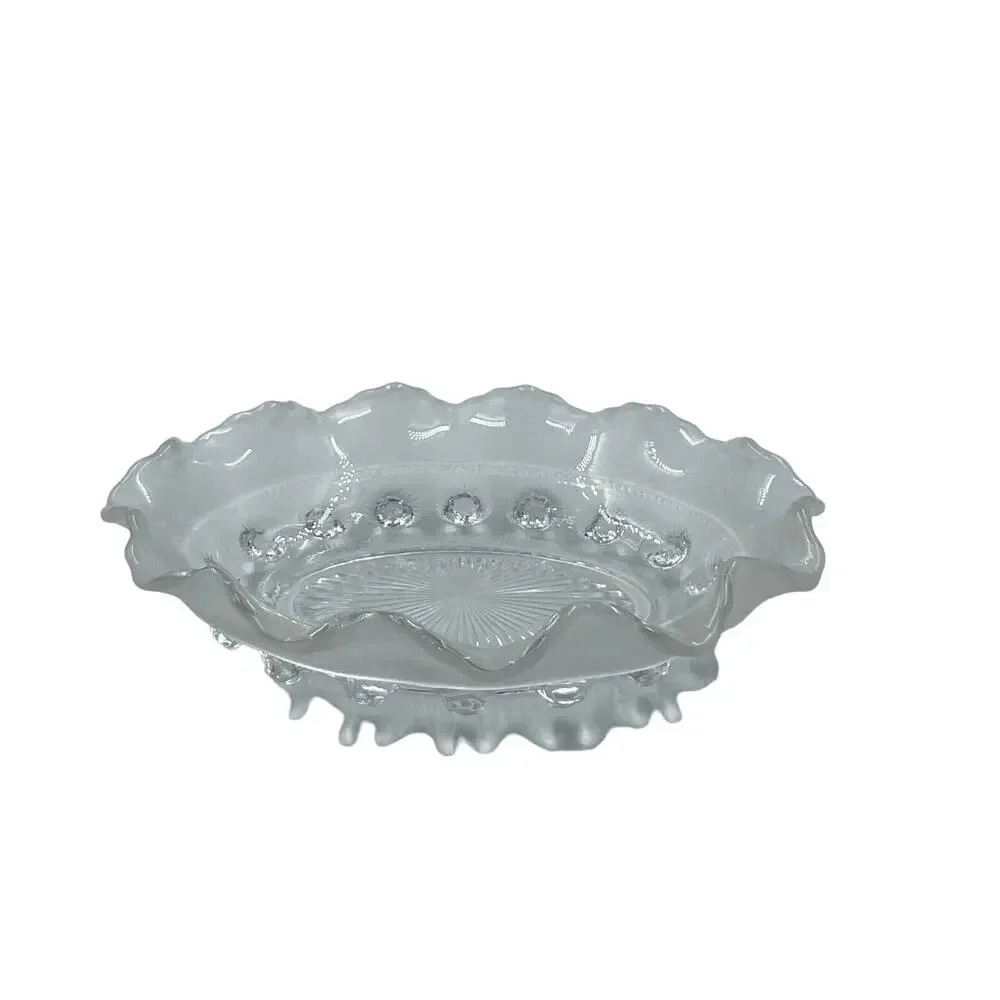 Vintage Clear Crystal Ribbon Hobnail Pattern Trinket Candy‎ Serving Dish